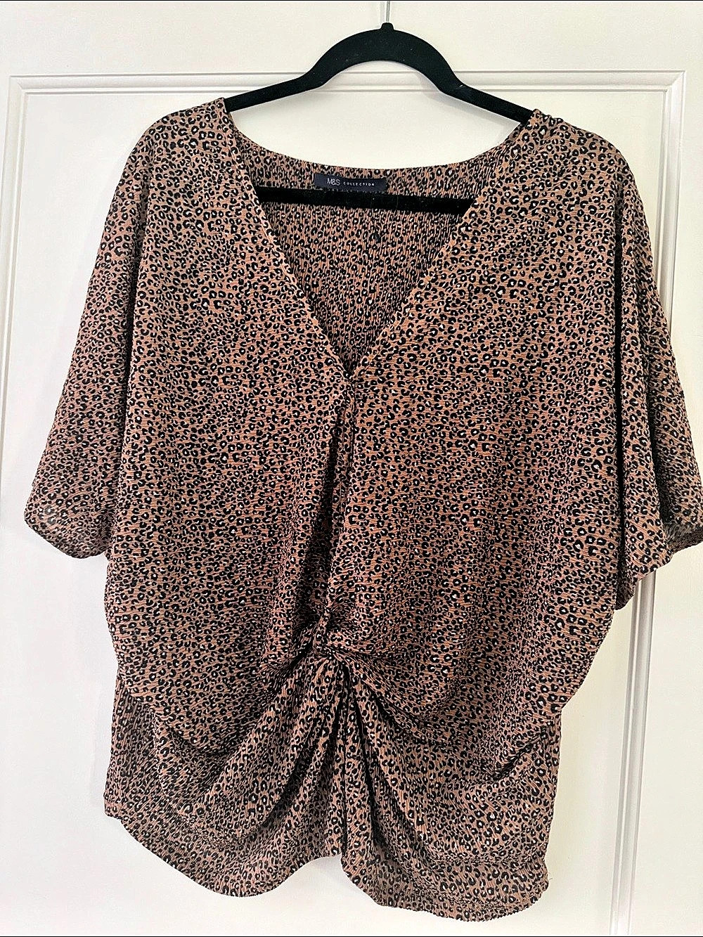 M&S Animal Print Blouse with a twist in Brown & Black Size Medium Like New